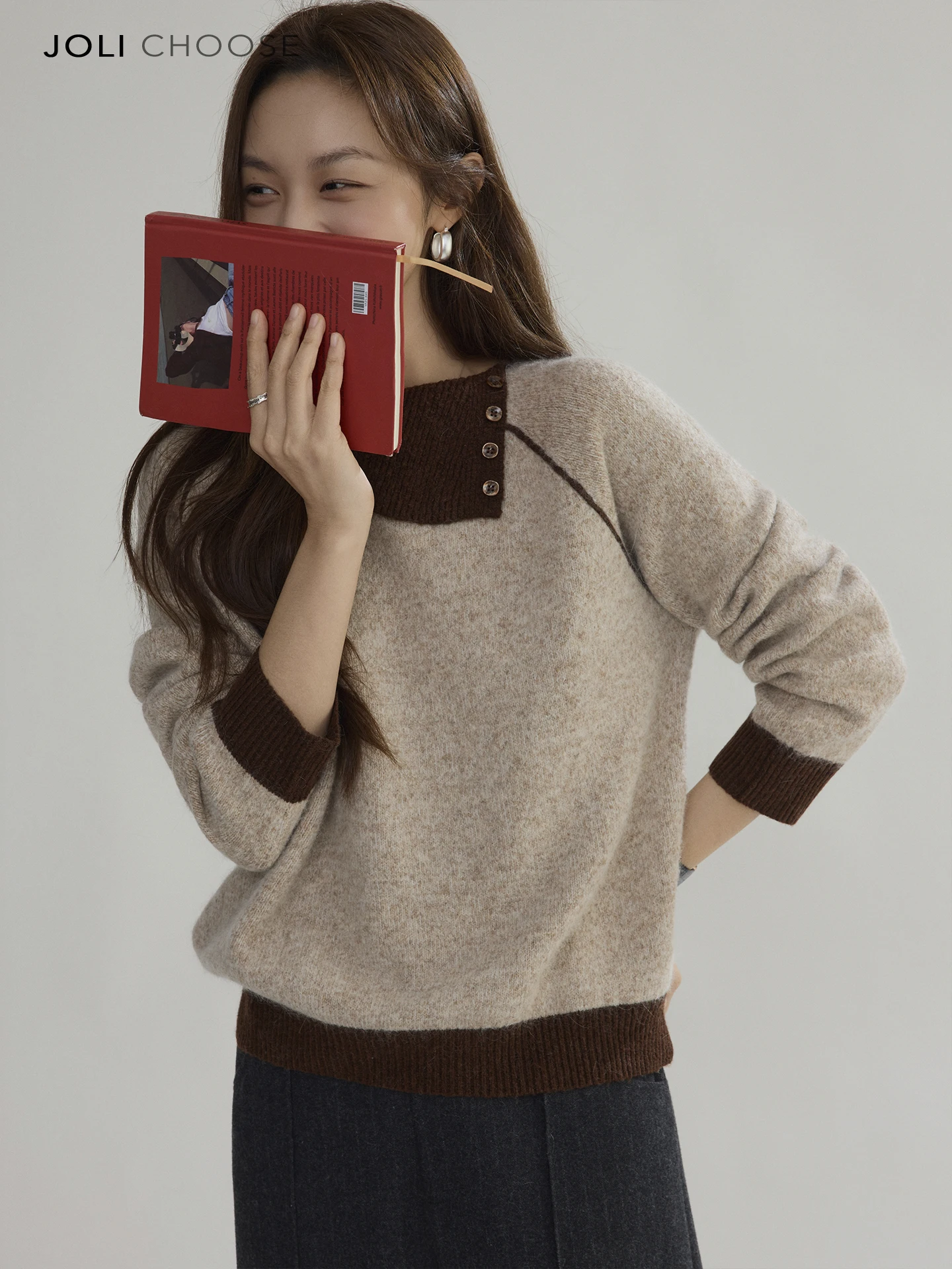 

Joli Choose48 Camere Wool Color Blo Collar Knitted Sweater Women's Casual Faion Spring High End Feeling Long Sve Top