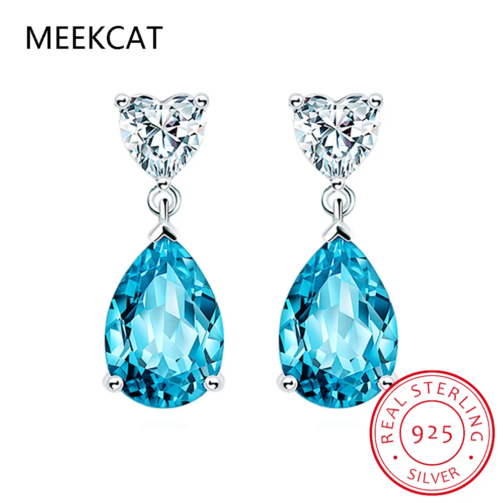 

Натуральные серьги-гвоздики из серебра 925 пробы с голубым топазом в форме капли для женщин, ювелирные изделия с драгоценными камнями в форме сердца, роскошный подарок