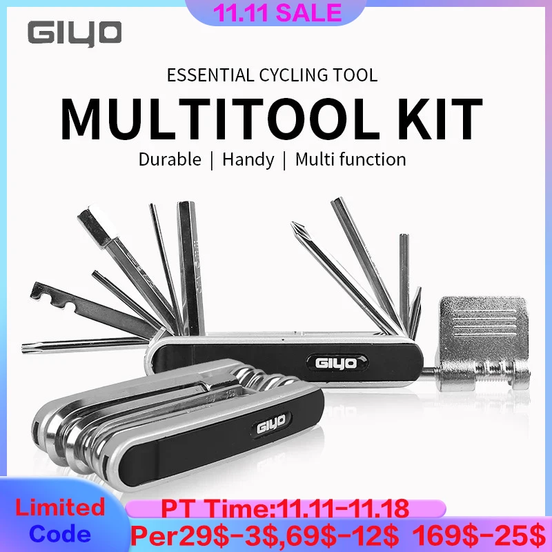 GIYO 12 In 1 Multitool Bike Portable Hex Spoke Allen Wrench Screwdrivers Tyre Lever Tool Kit Bicycle Repair Tools Multi-tool