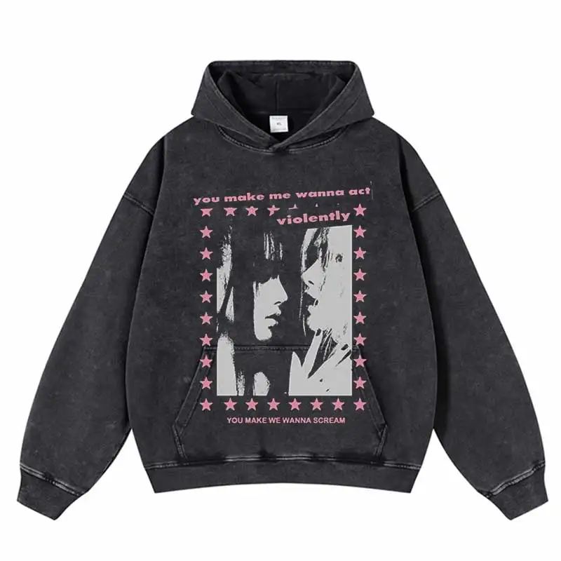 Hoodie 420GSM Hip Hop The Girl on Her Stomach Graphic Print Hooded Sweatshirt Streetwear 2024 Harajuku Punk Gothic Pullover