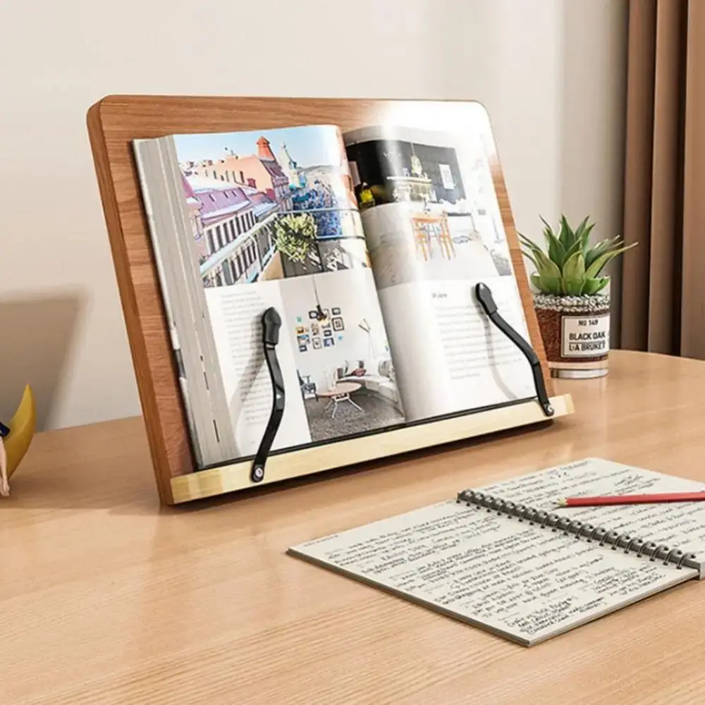 Adjustable Angle Book Holder Tray Foldable with Clip Wooden Reading Stand 8 Modes Multi-Position Support Desktop Book Riser