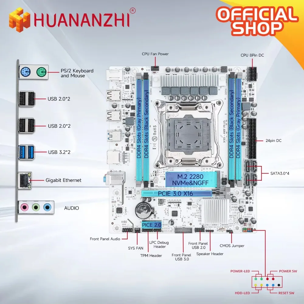 HUANANZHI X99 4MF Plus LGA 2011-3 Xeon Motherboard 4*DDR4(128G) Memory Support NVMe SATA for Gaming And Business Use