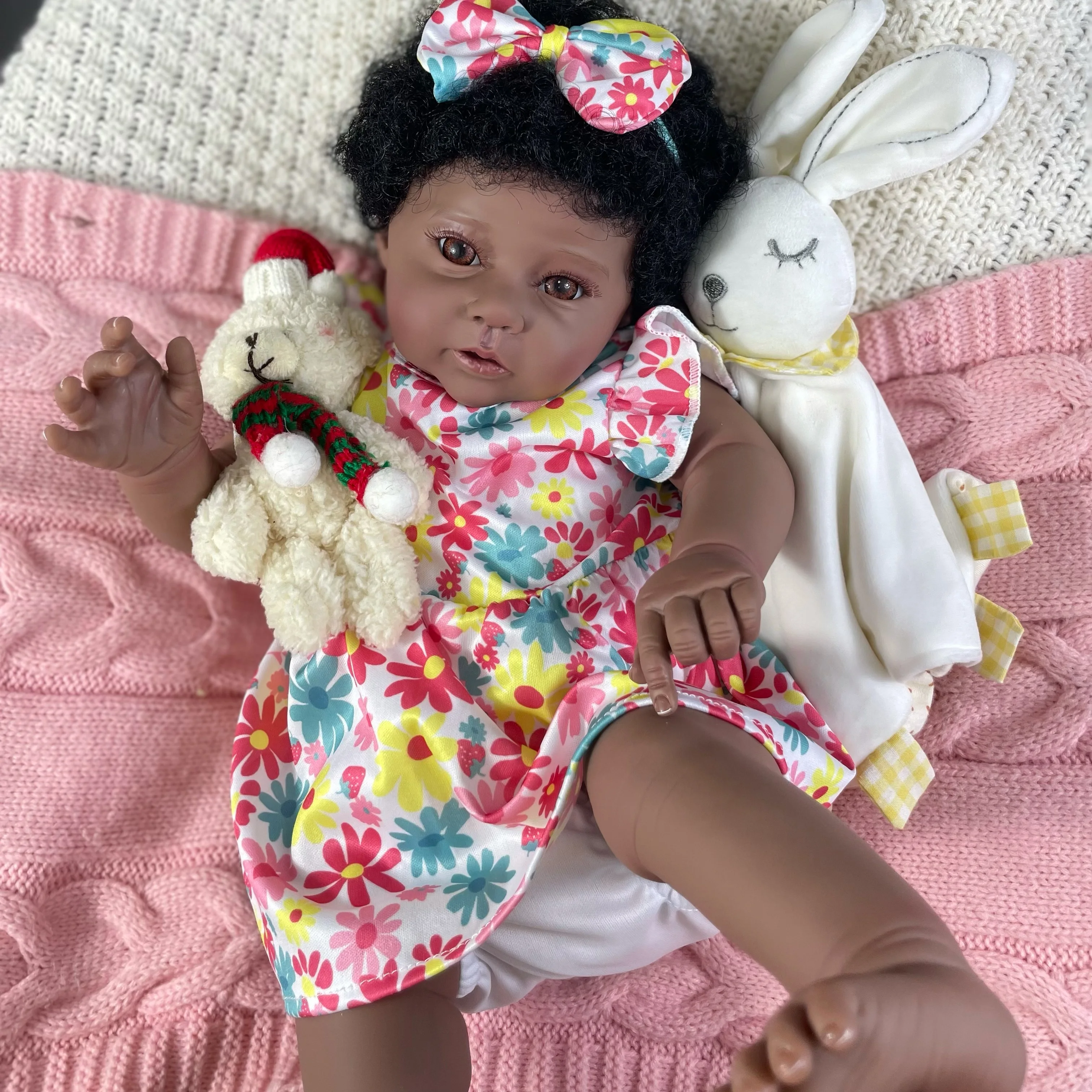 Bambola afroamericana da 20 pollici Raven Dark Skin Reborn Baby Black Girl finito neonato capelli radicati giocattolo fatto a mano regalo di natale