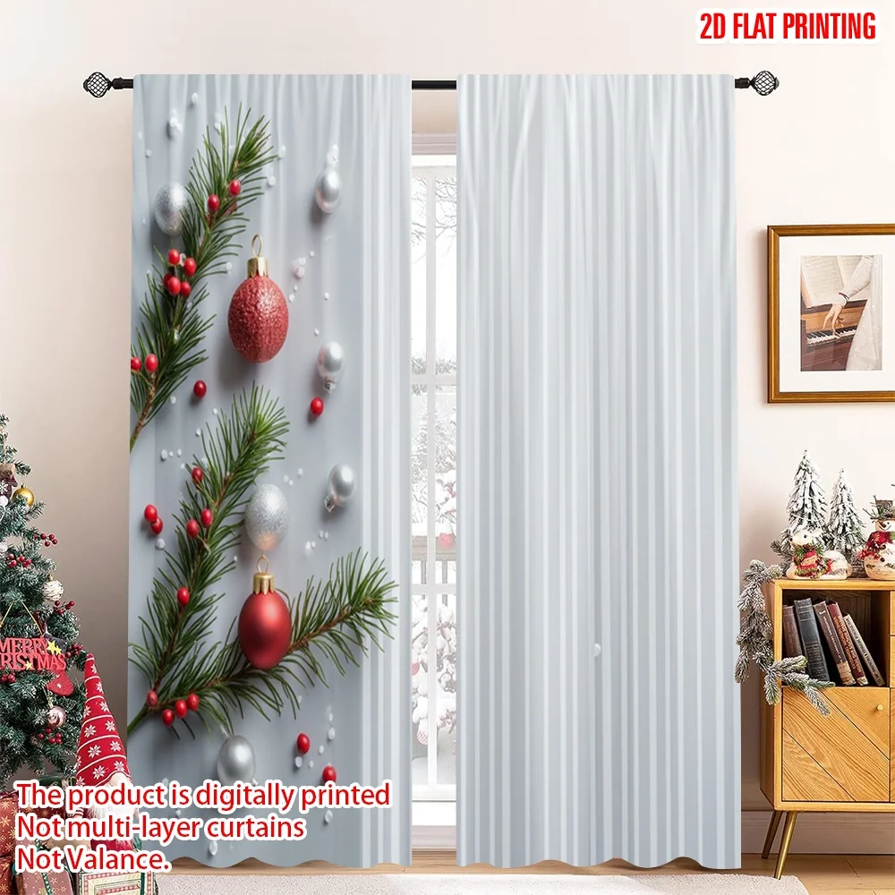 

2pcs 2D flat printing Merry Christmas Scene Curtains Christmas Winter Holiday Polyester Without Electricity Family Party Use for