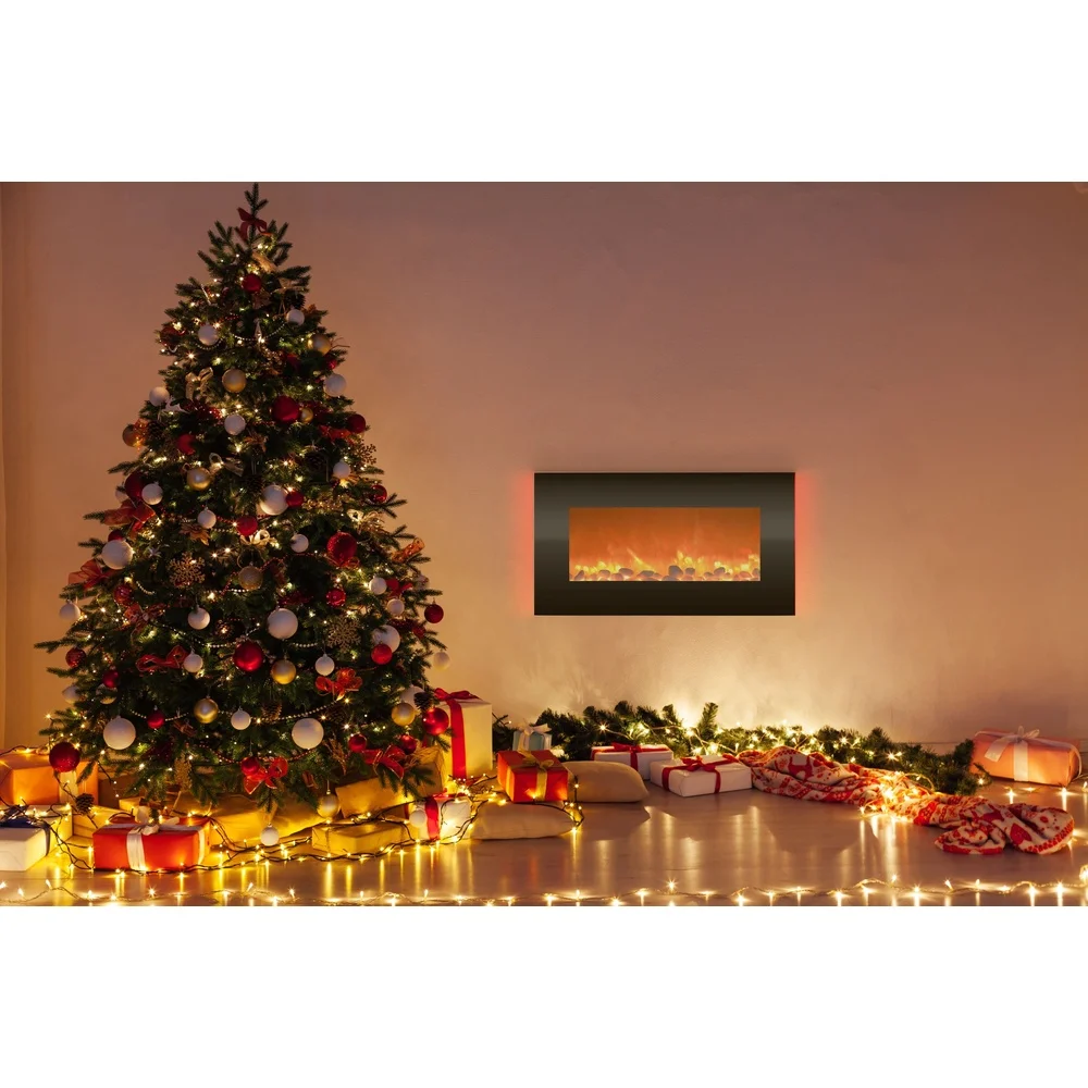 30 Inch Wall Mounted Electric Fireplace with Remote Control Adjustable Heat Timer 13 Backlight Colors 4 Brightness Options