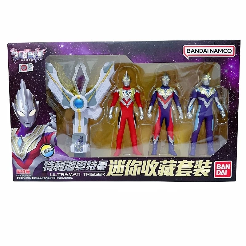 Bandai genuíno gatilho ultraman mini conjunto de luxo dispositivo transformador som produzindo figura ação posable brinquedo colecionável presente