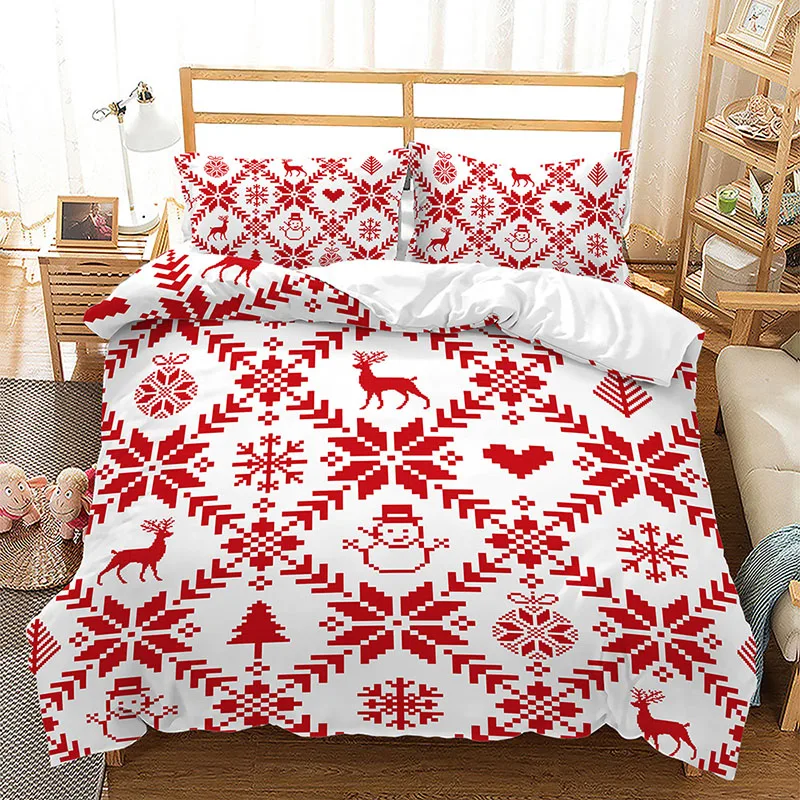 

New Christmas Duvet Cover Set Snowflake Red Elk Reineer Tree Queen King Bedding Set Twin Single Child Kid Adult New Year Gift