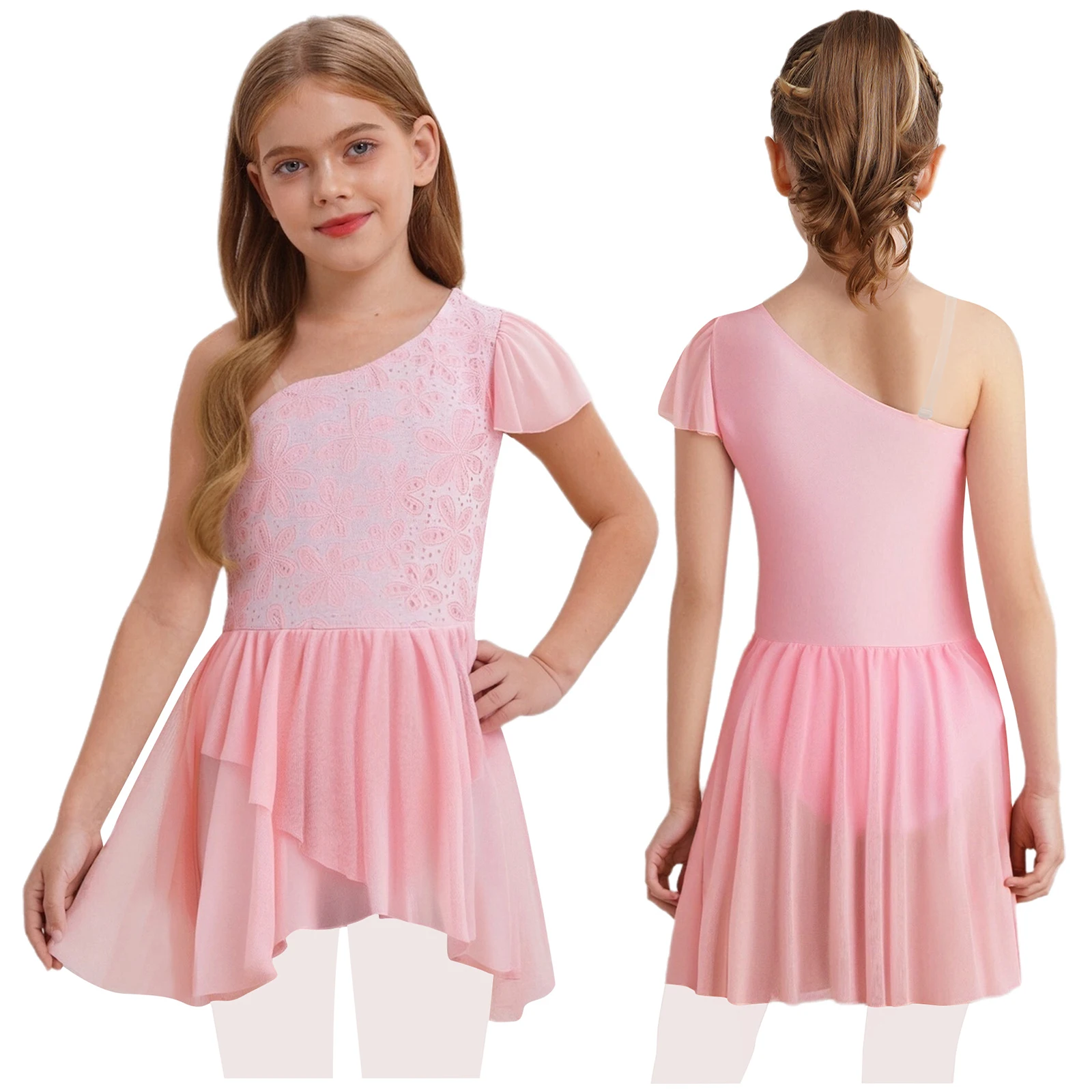 

Kids Girls Ballet Dance Dress Spaghetti Straps Floral Lace Leotard Dresses Figure Skating Latin Lyrical Dancing Performance Wear