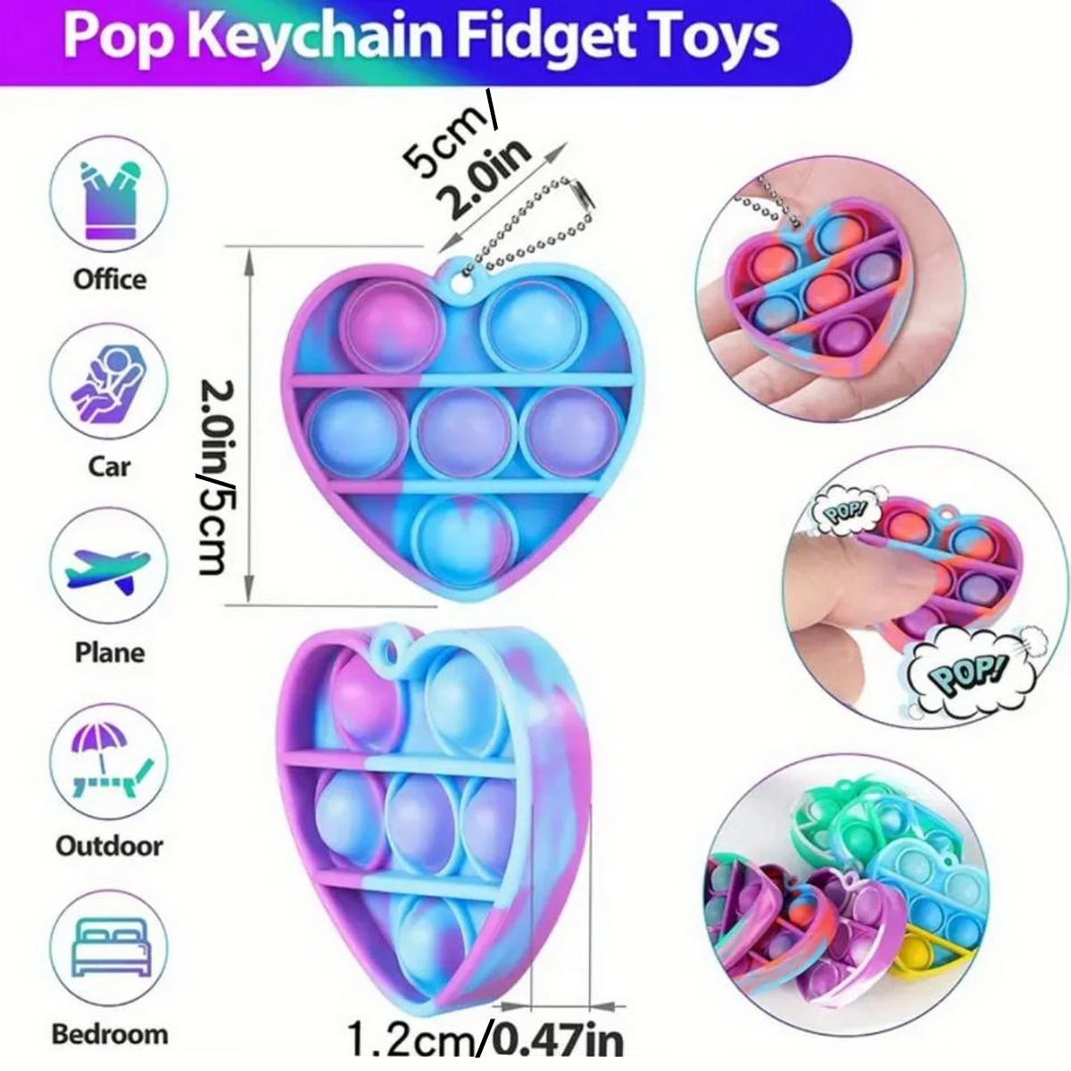 Colorful Heart Style Pop Keychains Set Fidget Toys for Stress Relief 12/24/36pcs Party Favors Ideal for Boys Girls & Adults