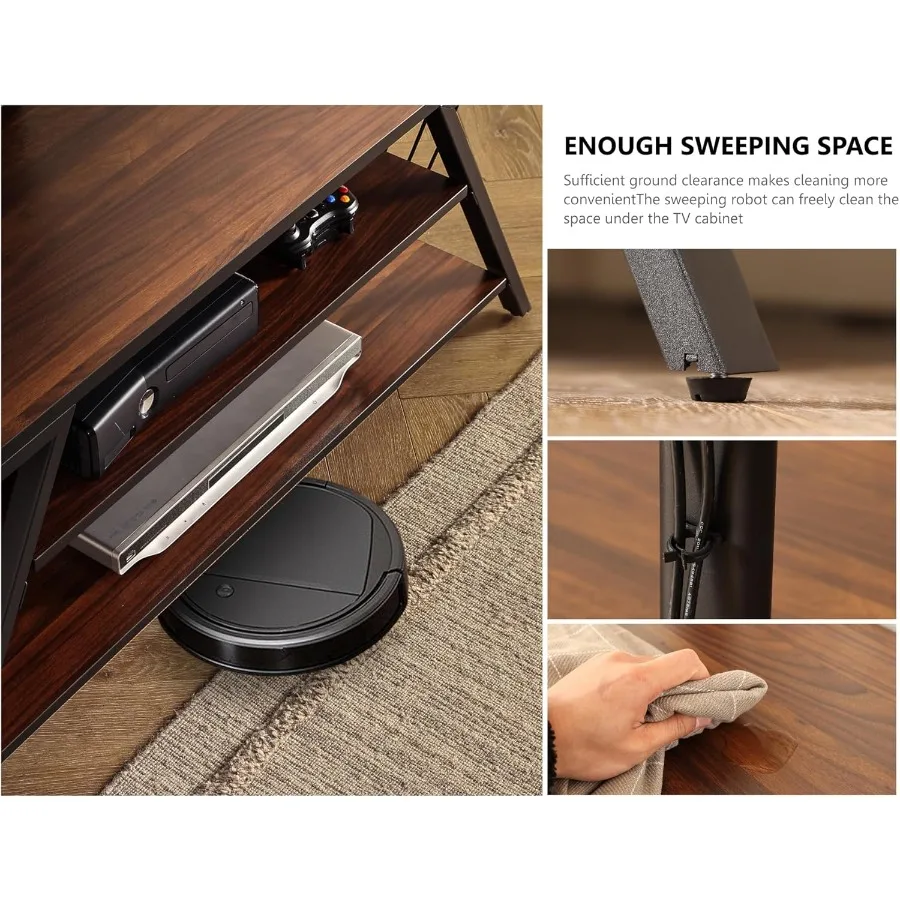 Drewniany stojak pod telewizor z mocowaniem do telewizorów 32-65 cali, centrum rozrywki z regulacją wysokości i zintegrowanym systemem zarządzania kablami S