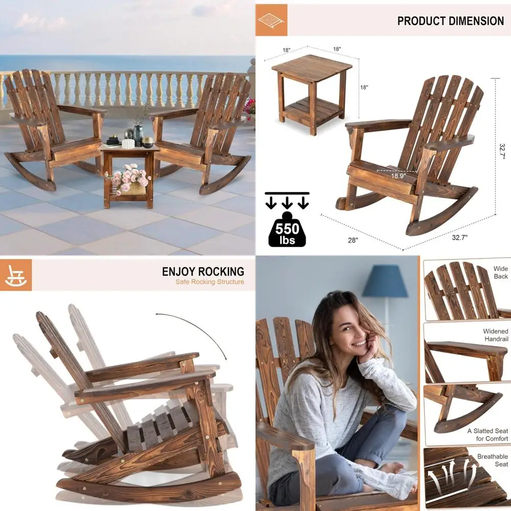 

Rustic Outdoor Rocking Chair Set with Two Chairs and a Side Table