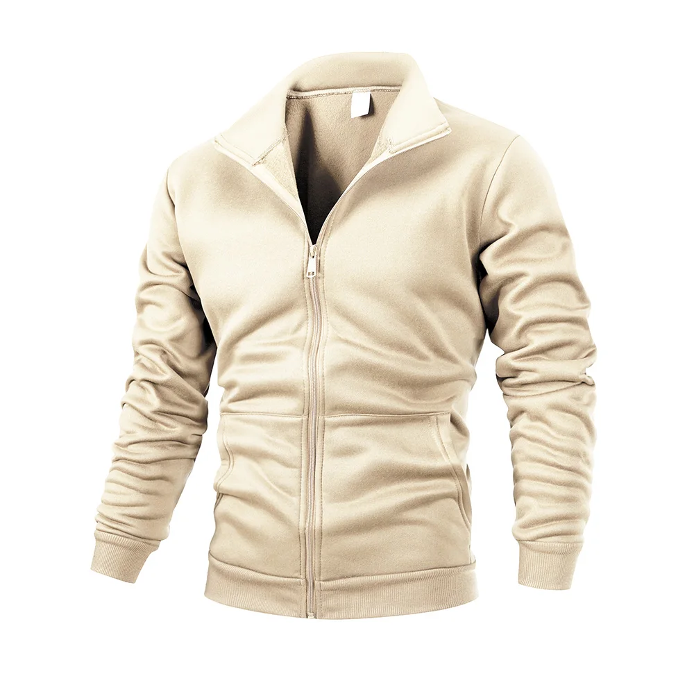 سترات رجالية كاجوال بسحاب وياقة واقفة ومعطف بلون سادة وأكمام طويلة وسترة رياضية خارجية ملابس الشارع