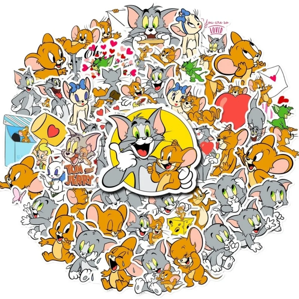 Paquete de pegatinas de Tom y Jerry, 50 unidades, pegatinas coreanas impermeables para ordenador portátil, teléfono, álbum de recortes, motocicleta, coche, juguetes para niñas
