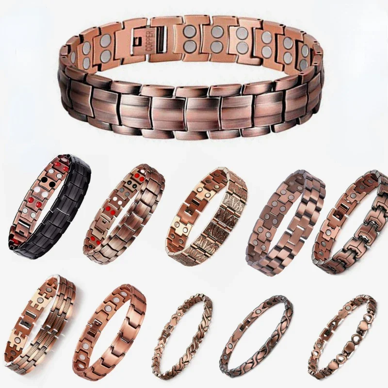 Men Women\'s Copper Color Bracelet Health Energy Germanium Magnetic Bracelet Retro Holographic Chain Bracelet Women\'s Arthritis