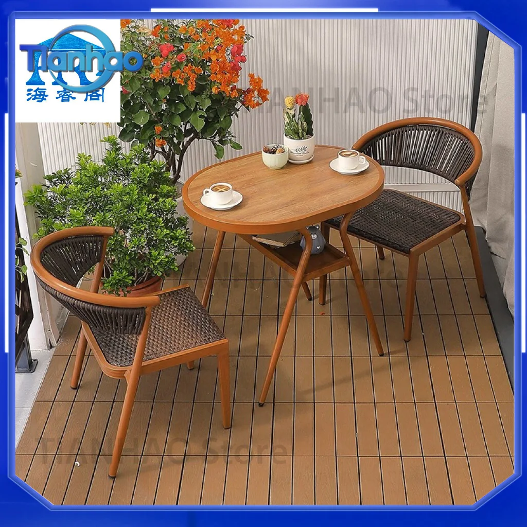 3 Piece Outdoor Patio Rattan Chair Set with Aluminum Tea Table for Home Use Minimalist Leisure Furniture for Outdoor Balcony
