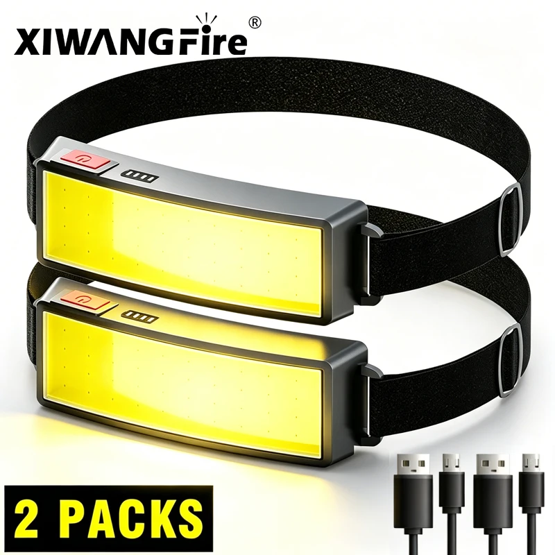 COB 180° Floodlight LED Headlamp FlashlightFlashlight 3 Modes Built-in USB Rechargeable Battery Head Lamp Hiking Camping Lamp