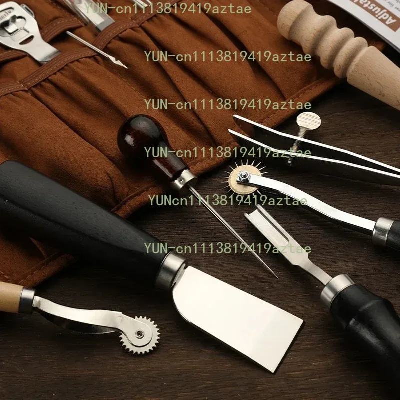 Professional Leather Craft DIY Tool Set, Hand Sewing Repair Kit with Wax Thread Punch Groover Carving Tools