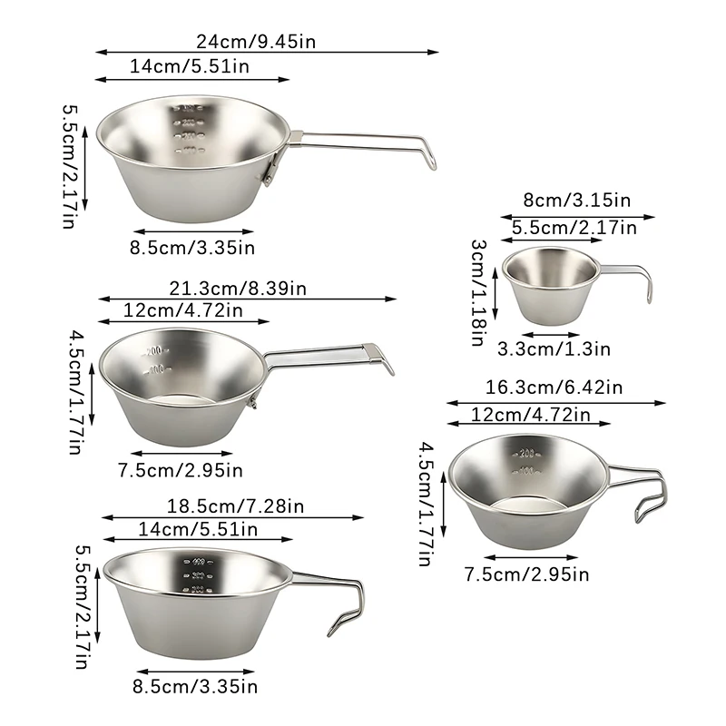 Taza Sierra de acero inoxidable 304 de 30/200/400ml, vajilla para exteriores para acampar y picnics, tazón de sopa colgante apilable