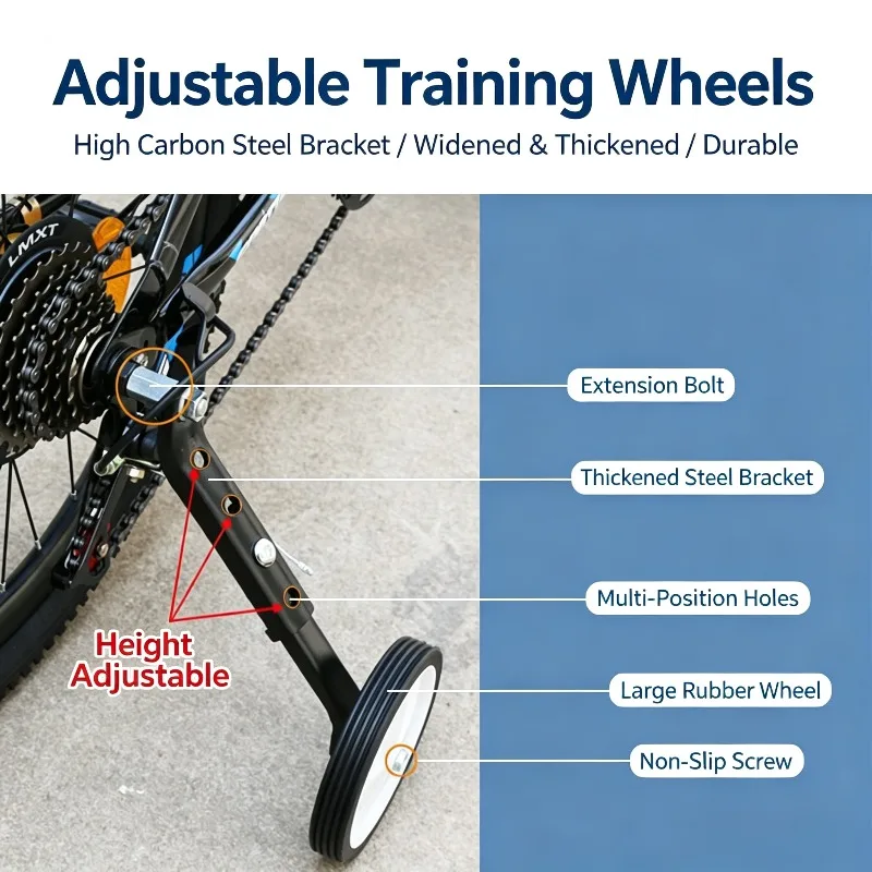 Universal Training Wheels for Kids Mountain Bike, Flash Side Balance Wheels, Fits 18 20 22 Inch Variable Speed Bicycle