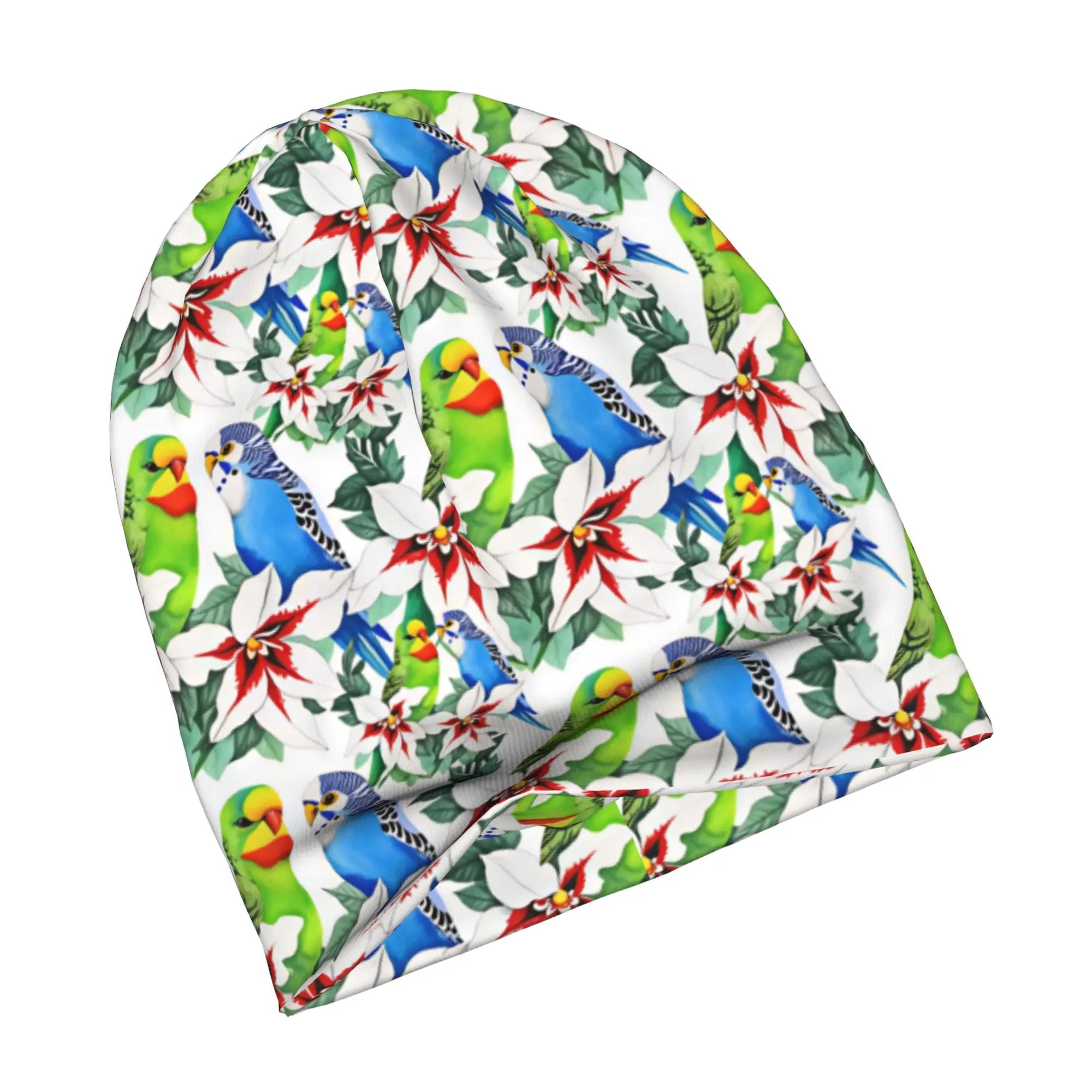 Hawaiian Style Parrot Tropical Seamless Pattern Bonnet Hats  Cool Knitting Hat For Men Women Warm Winter  Skullies Beanies Caps