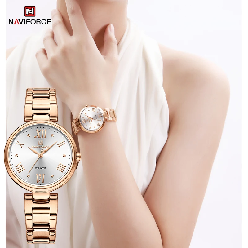 

NAVIFORCE Ladies Watch Stainless Bracelet Steel Luxury Rose Gold Wristwatch Romatic Waterproof Watch for Women Relogios Feminino