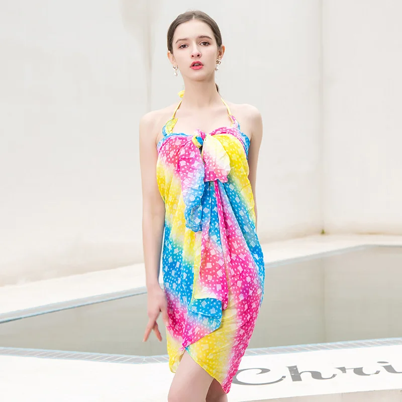 

Bikini 2022 Woman Sexy Halter Bra Shorts Skirt Cover up 4 Pieces Colorful Chiffon Scarf Beach Wear Ladies Sexy Bikini Swimsuit