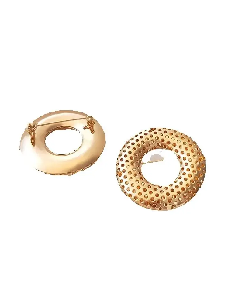 

14K Gold Color Plated ring disc rotating safety brooch circular doughnut micro hook garland beads DIY accessories