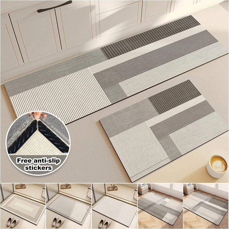 Kitchen Water Oil Absorption Rug Bathroom Door Anti-slip Foot Mat Large Water Absorption Capacity Carpet Quick Drying Easy Clean