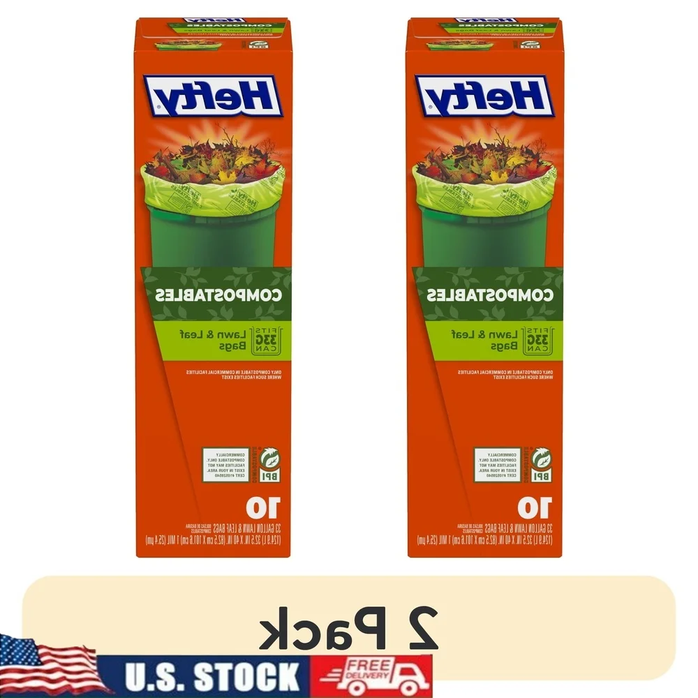 

Компостируемые мешки для мусора с листьями для газона, 33 галлона, 10 штук, сверхпрочная застежка-застежка, биоразлагаемая коллекция для дворовых отходов