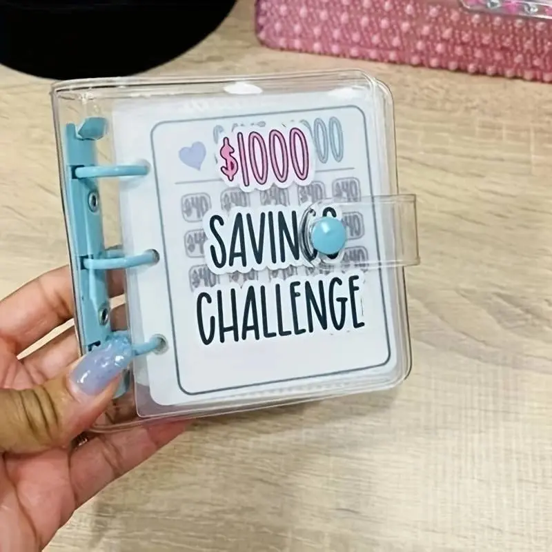 Creative $1,000 Savings Challenge Binder พร้อมซองจดหมาย PVC เคลือบเงาทนทาน, ของขวัญคริสต์มาสประหยัดเงินท้าทาย