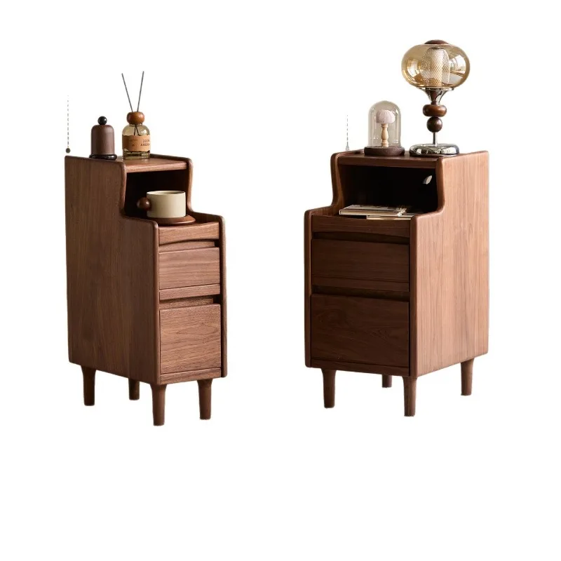 walnut household bedroom solid wood bedside table, cherry wood log extremely narrow small crevice side cabinet storage