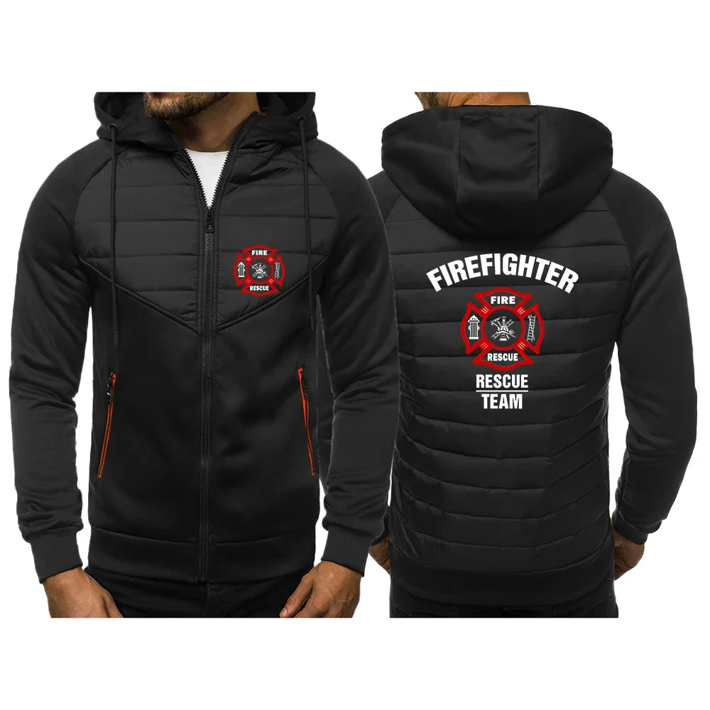 2024 Spring Autumn Men's Firefighter Rescue Team Logo Printing Fashion Warm Hooded  Loose Comfortable Popular Cotton Jacket Coat