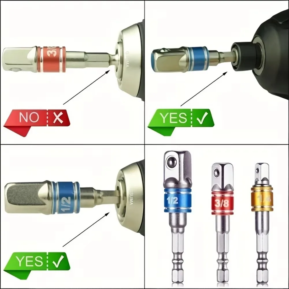 3 Quadratische Schlagschrauber-Bits, Verlängerter Bohradapter, Elektrischer und Manueller Werkzeugadapter für Steckschlüssel – Detail 4