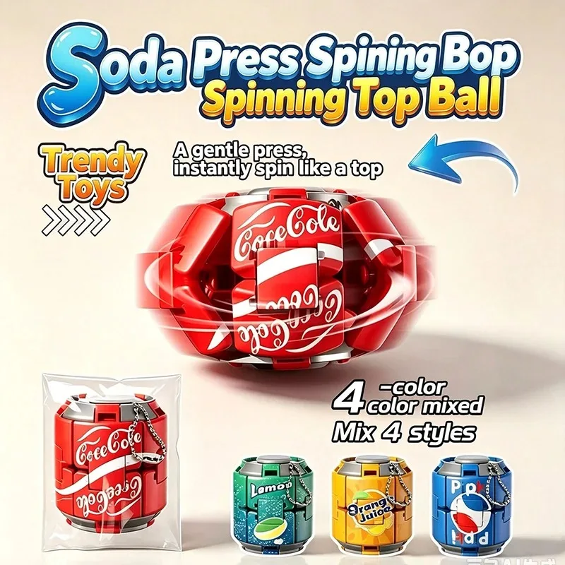Soda Can Fidget Toy Transforming Spinner Keychain One Press Shape Change Portable Desk Travel Novelty Toy For Fidget Toy Lovers