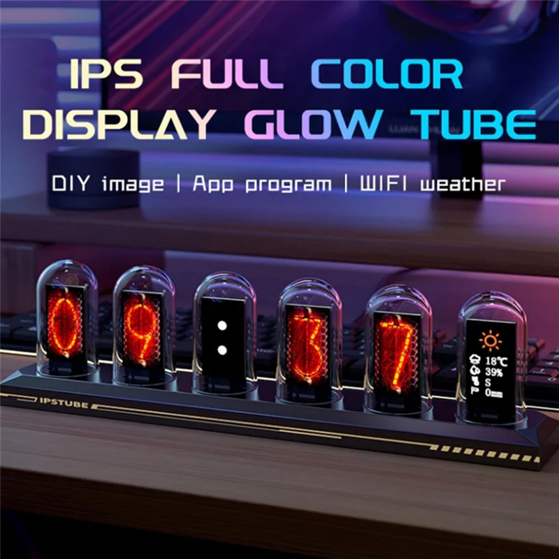 THIVN-LED Nixie Tube Clock IPS Color Screen Digital Clock DIY Analog Digital Tube Wifi Time Desktop Desktop Digital Clock