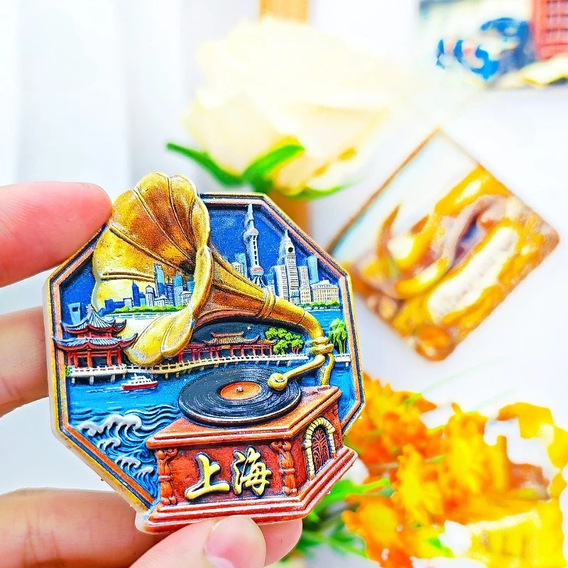 Shanghai Phonograph Fridge Magnet - Stylish 3D Cityscape Souvenir Unique Retro-Themed Gift for Travelers & Home Office Decor