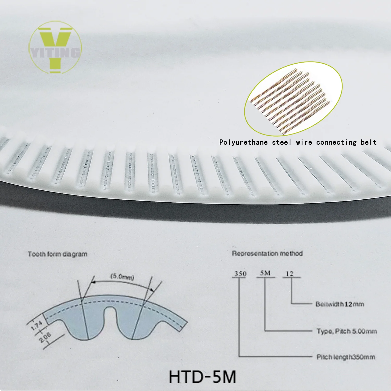 HTD5M Polyurethane Steel Wire Connecting Belt Length 380/385/390/395/400/405/410/415/420/425/430/435mm Width10/15/20/25/30/40mm
