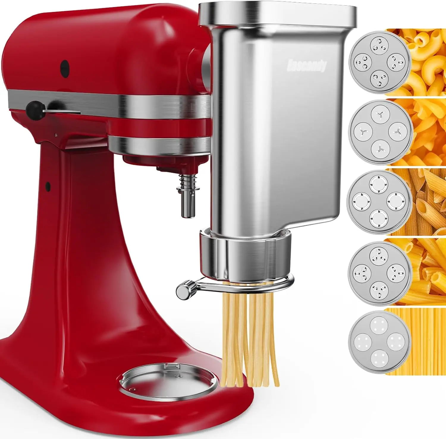 Gourmet Metal Pasta Press Attachment Stand Mixer Durable Maker Interchangeable Plates Spaghetti Bucatini Fusilli Large Small Mac
