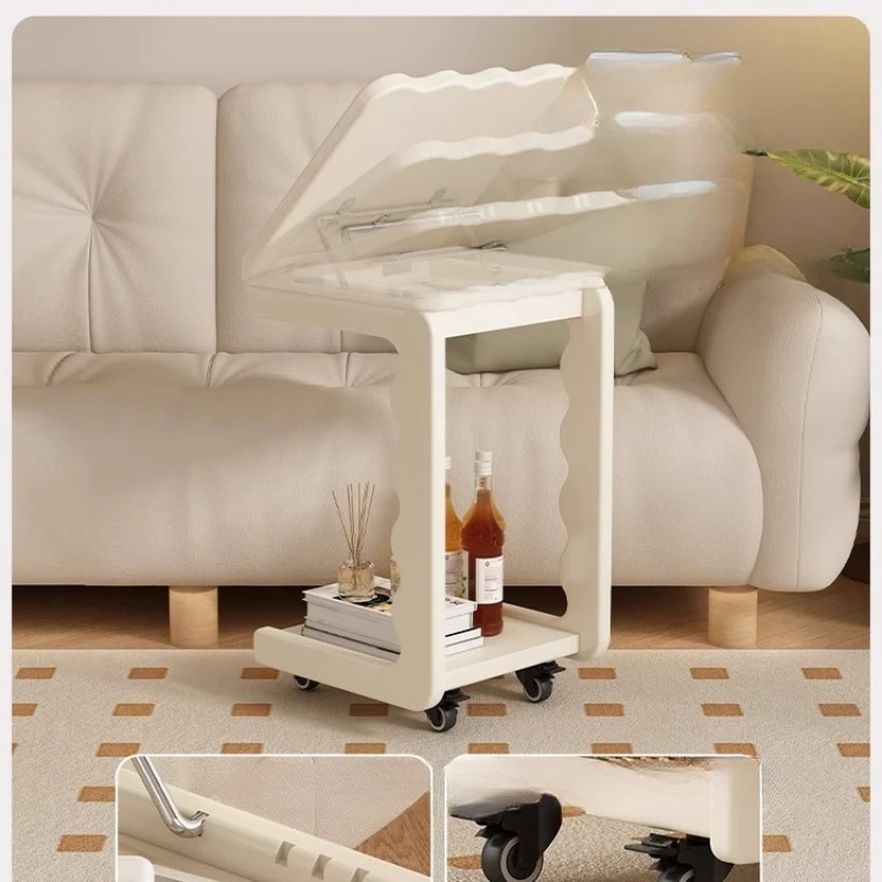 

Solid wood C-type sofa card side few living room with wheels side cabinet bedside rack