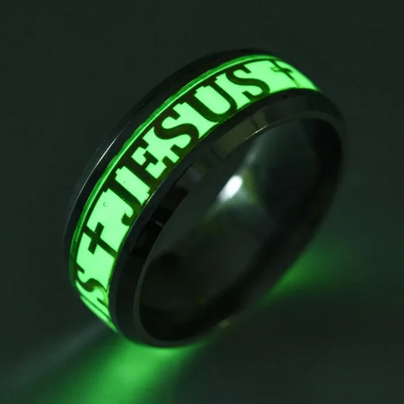 

Luminous JESUS Cross Christ Ring Titanium Steel Glowing In The Dark Wedding Engagement Rings For Women Men Jewelry