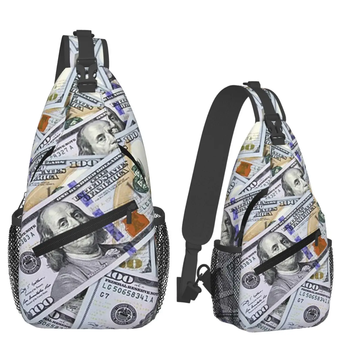 Giant Money Background 100 Dollar Bills Chest Bag Men Sling Crossbody Backpack Chest Bag Travel Hiking Daypack Shoulder Bag