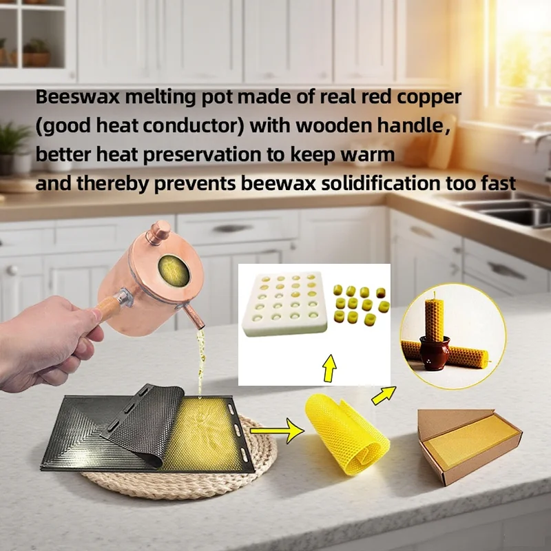 Beeswax Melter Beeswax Melting Pot Portable Red Copper With Wooden Handle Bee Wax Melting Pot Pouring Pot Beekeeping Tool