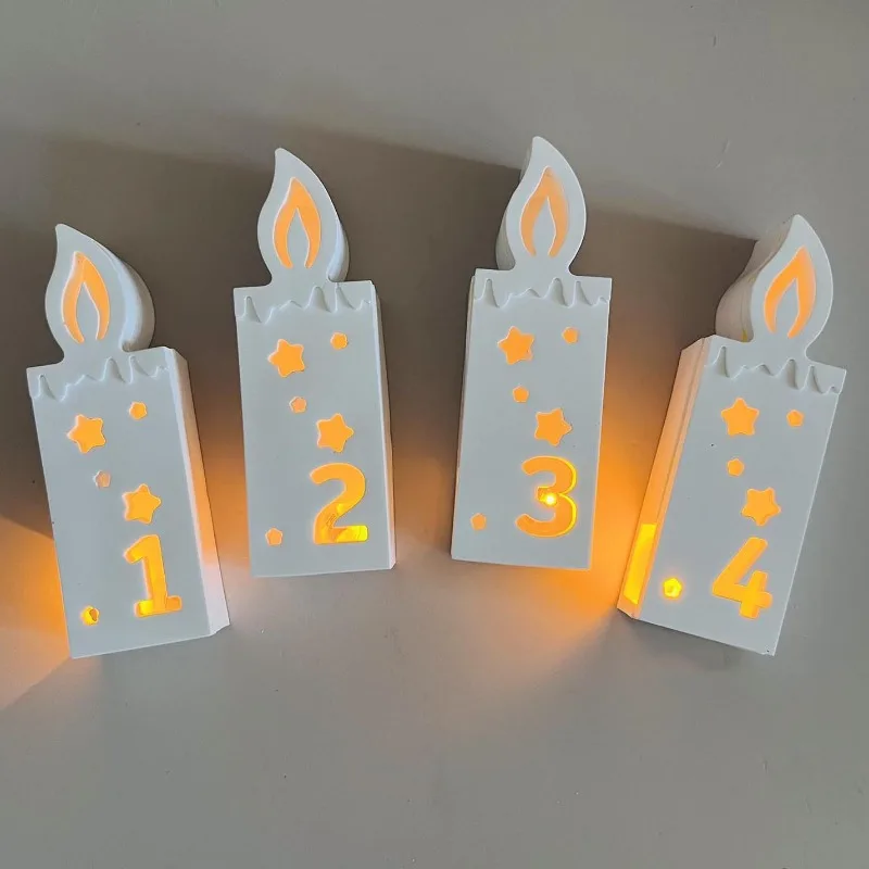 Digital Candle Shape Silicone Mold Hollow Candle Light Box Casting Mold Christmas Advent 1 2 3 4 Lantern Shadow Box Resin Molds