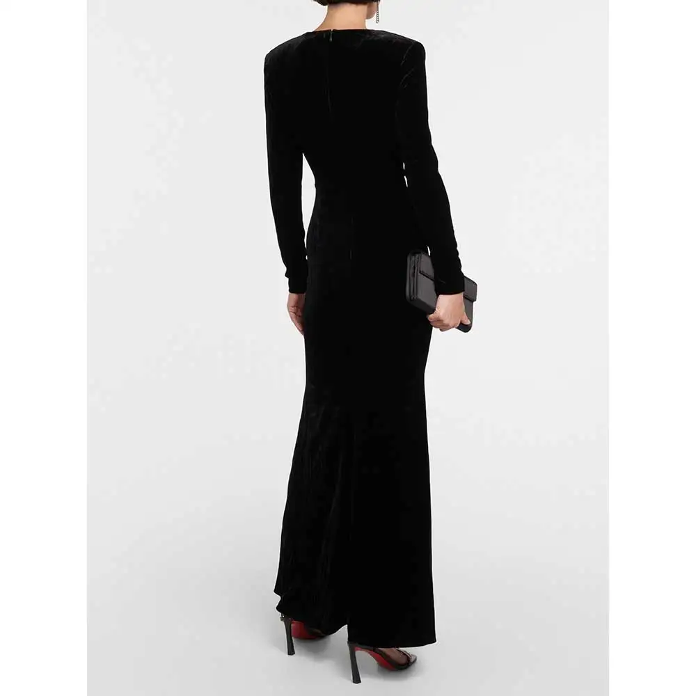 YUMDAI Gorgeous Black Velvet Long Sleeve Evening Gown 2023 Women's Formal Prom Mermaid Dress Special Occasion Party Mom Dress