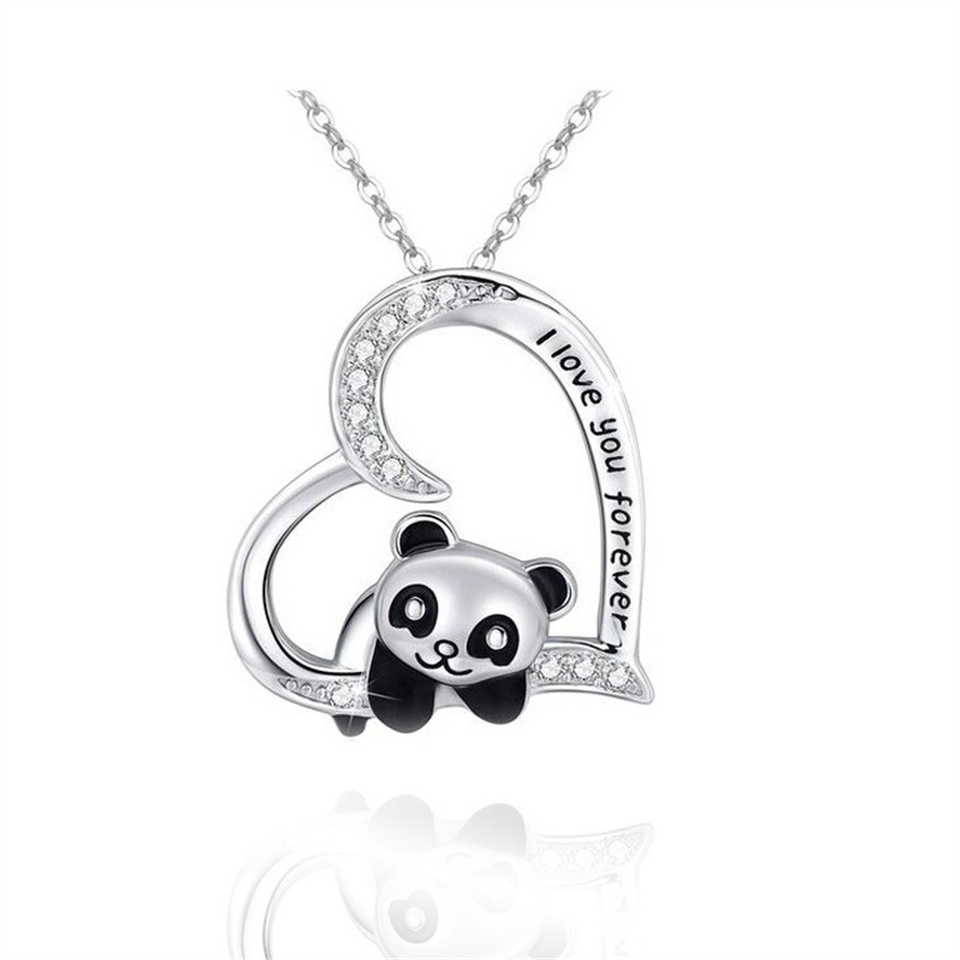  Fashion Panda Heart Zircon Necklace for Women Men Exquisite Bear Love Pendant Clavicle Chain DIY Jewelry Accessories Gifts 2024 