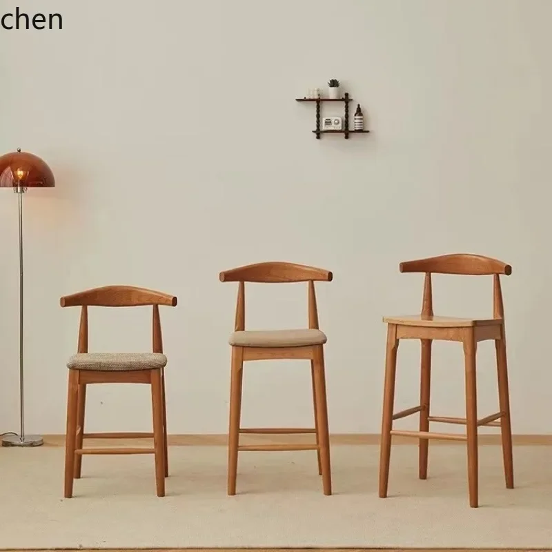 H1 Vintage Simple Solid Wood Bar Chair Modern Simple Home High Back Milk Tea Front Desk Chair