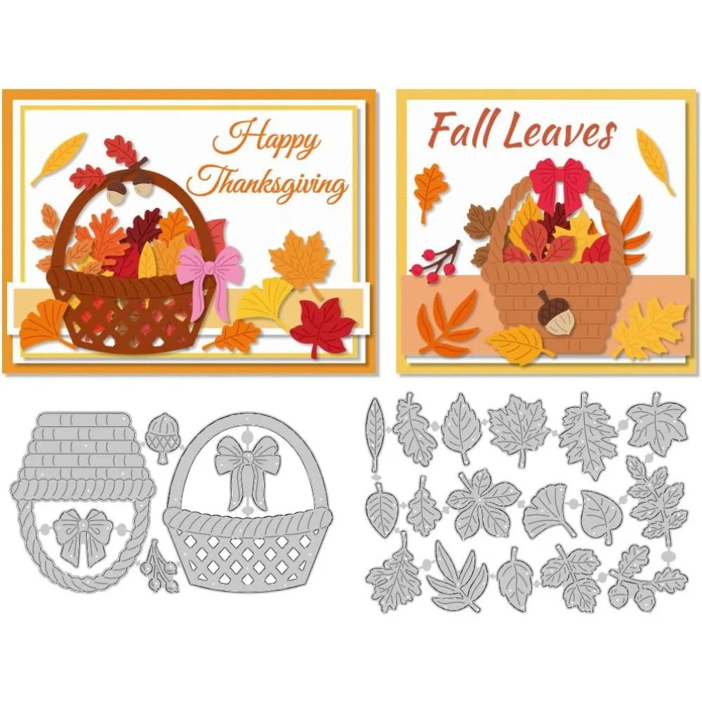 Basket Autumn Leaves Cutting Dies Card Making Die Metal Die Cuts Card Scrapbooking for Greeting Cards Thanksgiving Day Decor