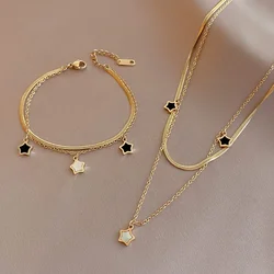 Stainless Steel Multilayer Chain Star Charm Necklace Bracelet for Women New Trend Jewelry Set Girls Party Gifts Bijoux