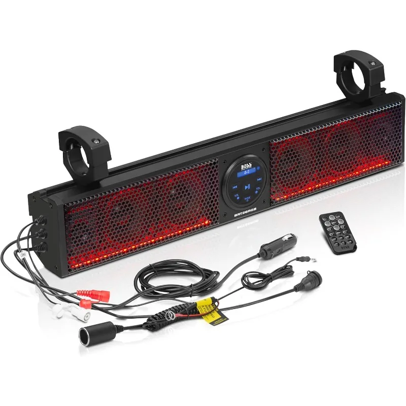 Audio Systems BRT26RGB ATV UTV Sound Bar - 26 polegadas de largura, alto-falantes de 4 polegadas, pinças de 1 polegada, IPX5 à prova de intempéries, Bluetooth,