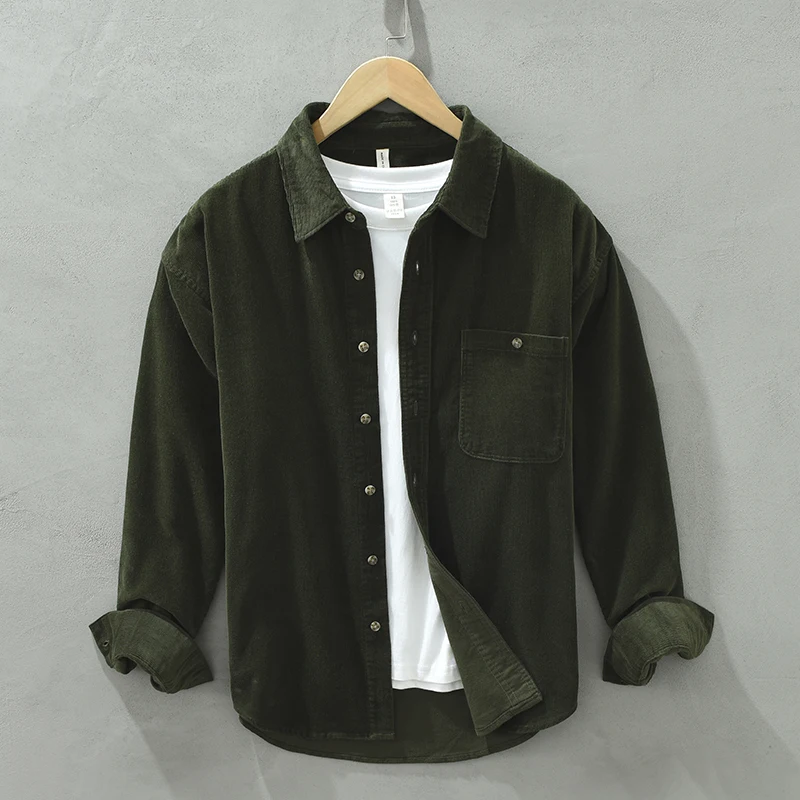 

Retro Heavyweight Corduroy Long Sve Men's irt Jaet Loose Workwear Sle Spring Autumn ex Classic Button down